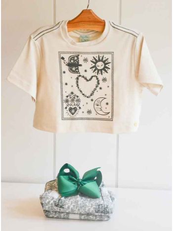 T- Shirt Cropped Mel Verde Lua  - Bege