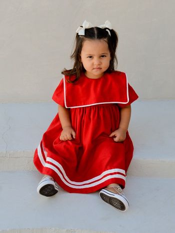 Vestido Isabel Vermelho / Branco - É Dia de Feira
