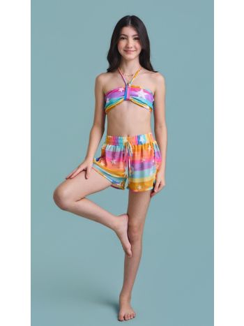 Short Clara Tule - Estampa Estrelas Listras Coloridas