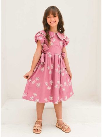 Vestido Rafaela Bordado Off White / Rosa - É Dia de Feira