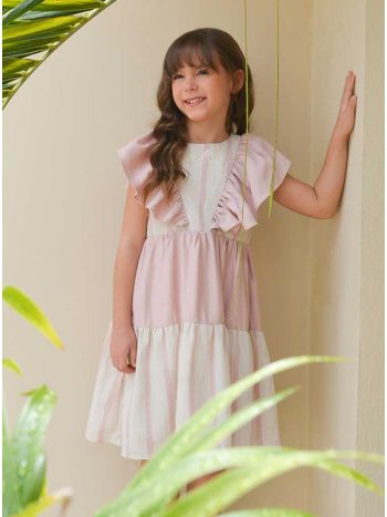 Vestido Leonor Off White/ Rosa - É Dia de Feira
