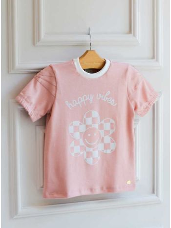 T-Shirt Clarice Happy Vibes - Rosa