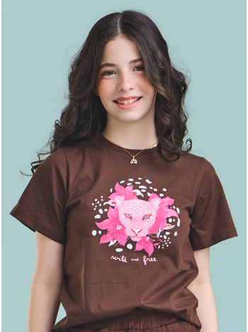 Blusa Lavinia Onça Rosa - Chocolate