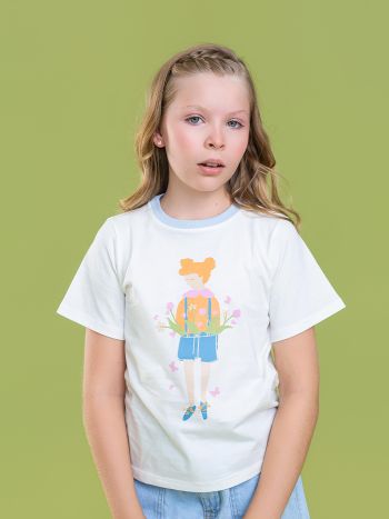 T-Shirt Lavinia Menina Floral - Off White / Azul