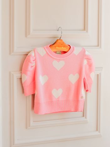 Blusa Maitê Corações Tricot - Rosa/ Branco