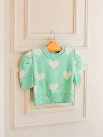 Blusa Maitê Corações Tricot - Verde/ Branco