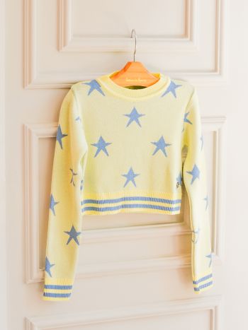 Blusa Cleo Estrelas Tricot - Amarelo/Azul