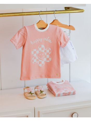 T-Shirt Clarice Happy Vibes - Rosa