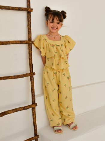 Conjunto Alessia Bordado Coqueiros Amarelo - É Dia de Feira