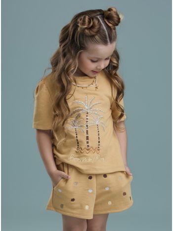 Conjunto Arco - Íris Bordado Coqueiro - Caramelo