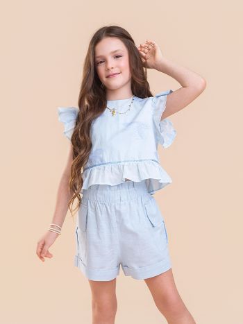 Conjunto May Bordado Azul - É Dia de Feira