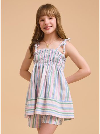 Conjunto Naia  Listras Off White/ Rosa/ Azul - Bossa do Mar 