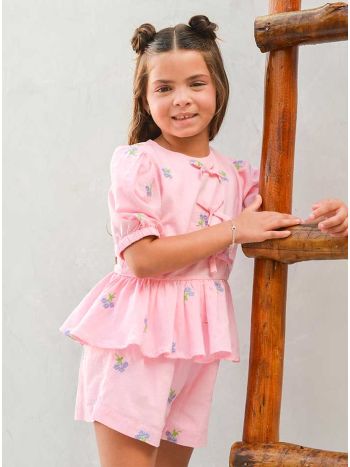 Conjunto Alicia Bordado Rosa - É Dia de Feira