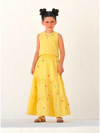 Conjunto Jô Bordado Estrelas Amarelo - É Dia de Feira