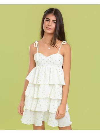 Vestido Fernanda Off White/ Dourado - É Dia de Feira