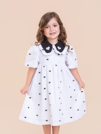 Vestido Babi Baby Bordado Branco / Preto - É Dia de Feira