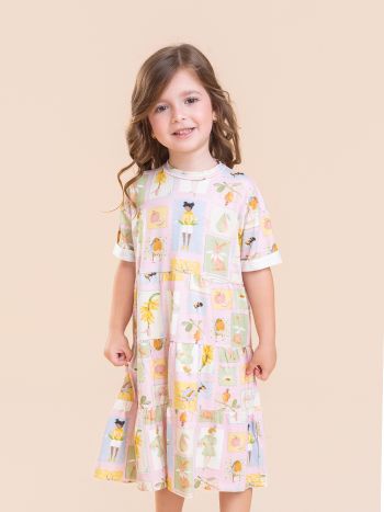 Vestido Milla Estampa Selos Rosa - É Dia de Feira