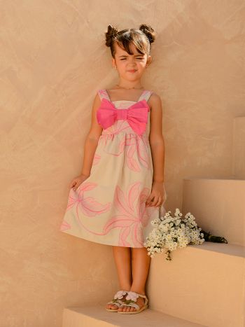 Vestido Tatá Bordado Cru/Rosa - É Dia de Feira