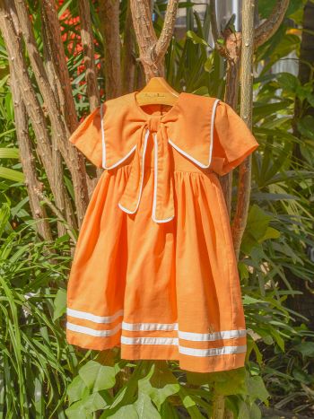 Vestido Zaya Laranja/Off White - É Dia de Feira