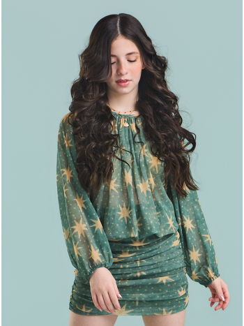 Vestido Bibi Tule Estampa Estrelas / Verde - TEEN