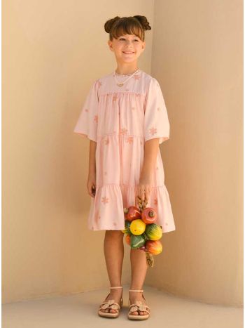 Vestido Ella Bordado Rosa - É Dia de Feira
